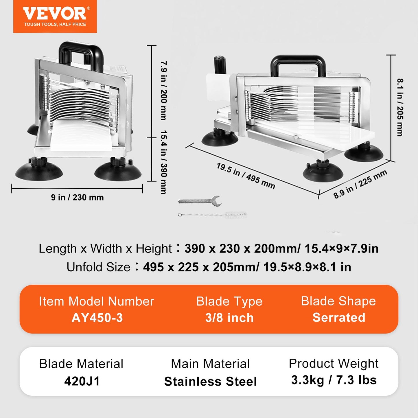 Kommersiell tomatskärare, 3/8 tums tomatskärare, kraftig tomatskärare i rostfritt stål, manuell tomatskärare med halkfria fötter, för att skära tomater, gurkor, bananer