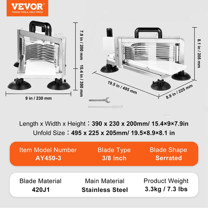 Kommersiell tomatskärare, 3/8 tums tomatskärare, kraftig tomatskärare i rostfritt stål, manuell tomatskärare med halkfria fötter, för att skära tomater, gurkor, bananer