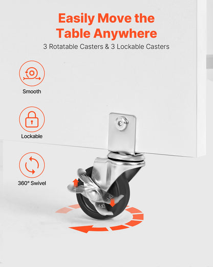 Hopfällbart sybord, multifunktionellt symaskinsbord med skåp, kompakt design, hjul, träpinnar, förvaringsfack och hyllplan, magnetisk dörr, hobbystation och sidobord för hemmet, vit