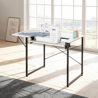 Sewing Table, Multipurpose Sewing Machine Table with Foldable Side Shelf, Adjustable Shelf, Steel Legs, Computer Desk for Home, Fashion Studio, Art Studio, Educational Institution, White