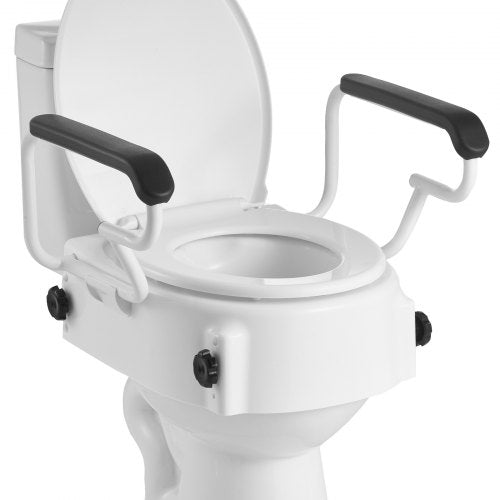 Raised Toilet Seat with Arms, 136.1 kg Load Capacity, 3-Level Adjustable Height, Widened Commode Elevated Toilet Seat Riser with Padded Handles for Seniors, Elderly, Handicap, Disabled, Adults