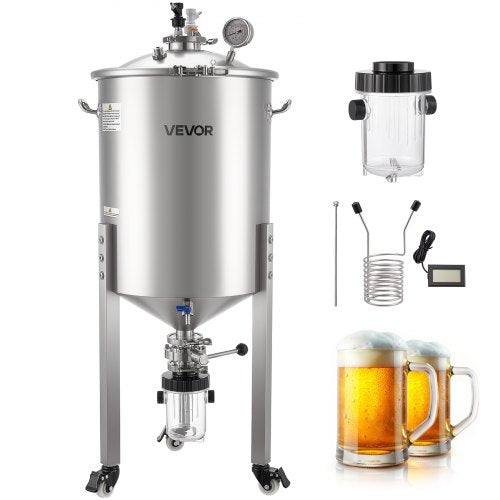 Stainless Steel Conical Fermenter, 16 Gal/60L Home Brewing Fermenation Tank, Brew Bucket Fermentor with Conical Bottom, 3 Caster Wheels, Lid, Handle & Thermometer, for Wine, Beer Fermentation