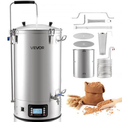 Electric Brewing System, 16 Gal/60L Brewing Pot, 3000W Power All-in-One Home Beer Brewer with Recipe Memory, Auto/Manual Mode Mash Boil Device with Control Panel, 25-100℃ Temp & 1-180 min Timer