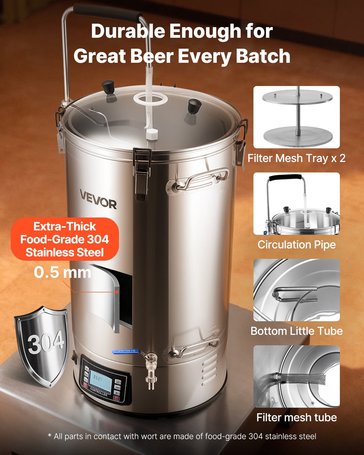 Electric Brewing System, 16 Gal/60L Brewing Pot, 3000W Power All-in-One Home Beer Brewer with Recipe Memory, Auto/Manual Mode Mash Boil Device with Control Panel, 25-100℃ Temp & 1-180 min Timer