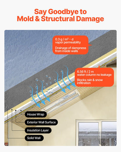 House Wrap, 1220 x 76200 mm, 0.17 mm Thick Vapor Barrier, Heavy Duty Plastic Sheeting for Tear-resistant, Drop Cloth Vapor Barrier Covering for Residential & Commercial Construction, Black