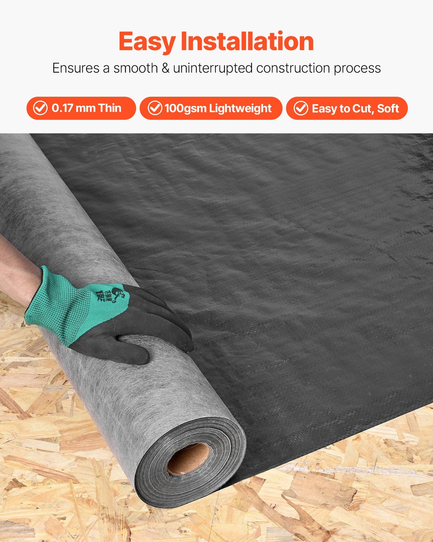 House Wrap, 1220 x 76200 mm, 0.17 mm Thick Vapor Barrier, Heavy Duty Plastic Sheeting for Tear-resistant, Drop Cloth Vapor Barrier Covering for Residential & Commercial Construction, Black