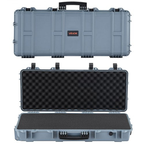 Hard Rifle Case, Lockable Rifle Case with 4 Layers Pre-cut Foams, 914 mm Gun Storage with Wheels, IP67 Waterproof & Dustproof Pistol Storage Cases for Rifles, Shotguns, Airsoft Guns, Grey