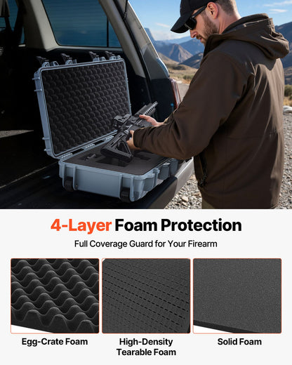 Hard Rifle Case, Lockable Rifle Case with 4 Layers Pre-cut Foams, 914 mm Gun Storage with Wheels, IP67 Waterproof & Dustproof Pistol Storage Cases for Rifles, Shotguns, Airsoft Guns, Grey