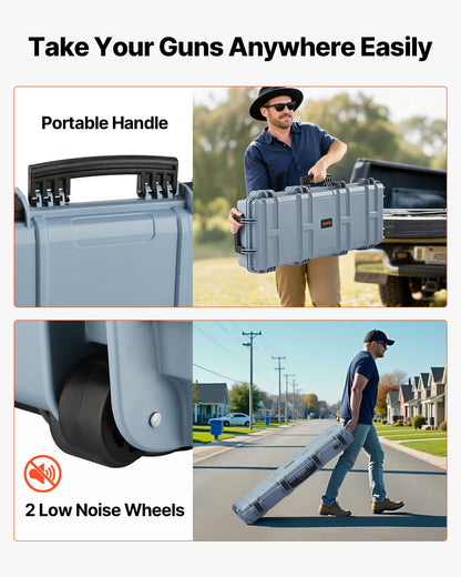 Hard Rifle Case, Lockable Rifle Case with 4 Layers Pre-cut Foams, 914 mm Gun Storage with Wheels, IP67 Waterproof & Dustproof Pistol Storage Cases for Rifles, Shotguns, Airsoft Guns, Grey