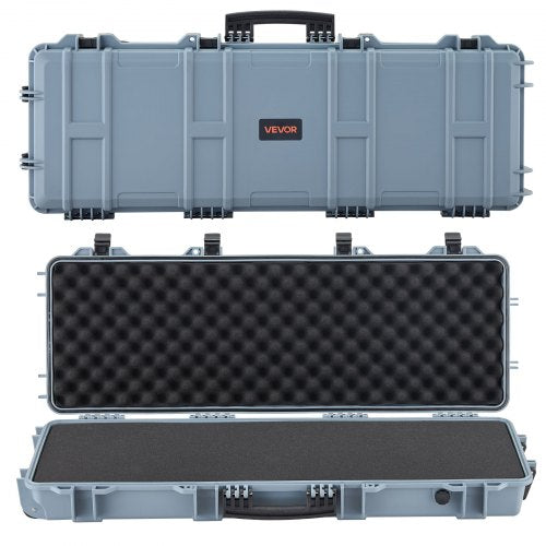 Hard Rifle Case, Lockable Rifle Case with Pre-cut Foams, 1016 mm Gun Storage with Wheels, IP67 Waterproof & Dustproof Movable Large Pistol Storage for Rifles, Shotguns, Airsoft Guns, Grey