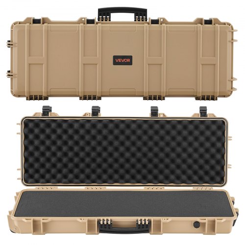 Hard Rifle Case, Lockable Rifle Case with Pre-cut Foams, 1016 mm Gun Storage with Wheels, IP67 Waterproof & Dustproof Movable Large Pistol Storage for Rifles, Shotguns, Airsoft Guns, Khaki
