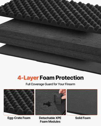 Hard Rifle Case, Lockable Rifle Case with Detachable XPE Foam, 1270 mm Gun Storage with Wheels, IP67 Waterproof & Dustproof Pistol Storage Cases for Rifles, Shotguns, Airsoft Guns, Black