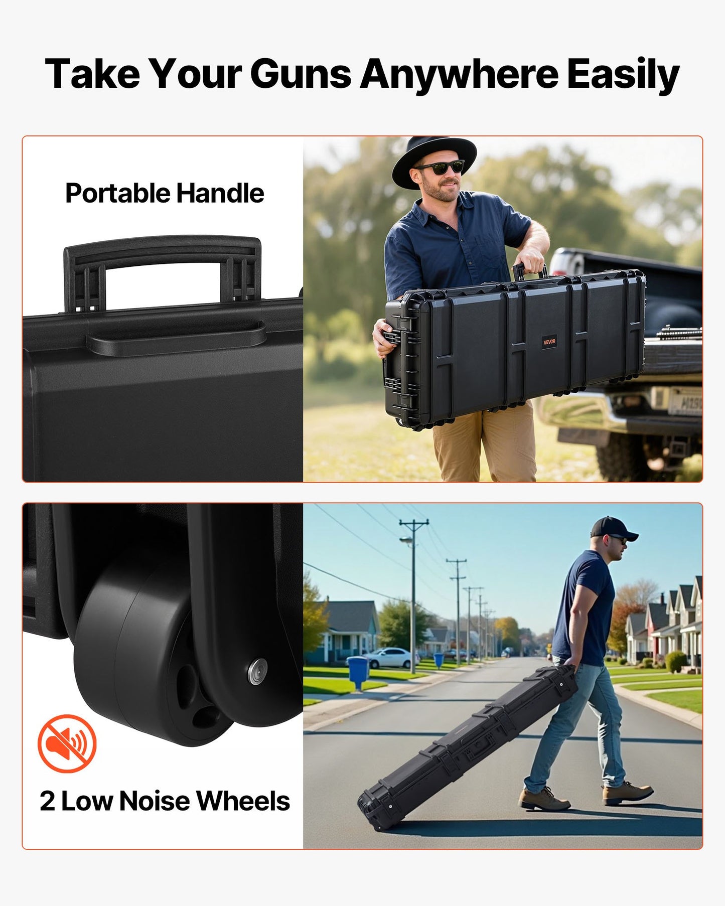 Hard Rifle Case, Lockable Rifle Case with Detachable XPE Foam, 1270 mm Gun Storage with Wheels, IP67 Waterproof & Dustproof Pistol Storage Cases for Rifles, Shotguns, Airsoft Guns, Black