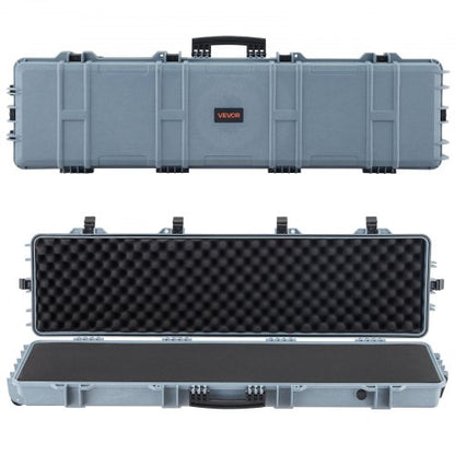 Hard Rifle Case, Lockable Rifle Case with Pre-cut Foams, 1270 mm Movable Gun Storage with Wheels, IP67 Waterproof & Dustproof Pistol Storage for Rifle, Shotgun, Airsoft Gun, Grey