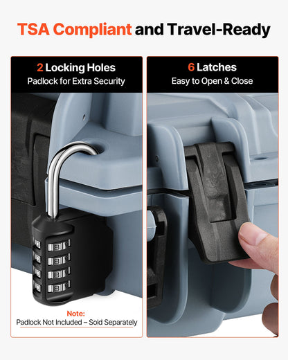 Hard Rifle Case, Lockable Rifle Case with Pre-cut Foams, 1270 mm Movable Gun Storage with Wheels, IP67 Waterproof & Dustproof Pistol Storage for Rifle, Shotgun, Airsoft Gun, Grey