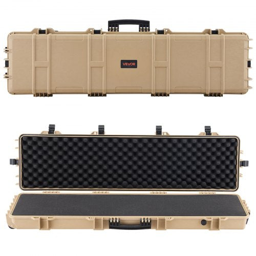 Hard Rifle Case, Lockable Rifle Case with Pre-cut Foams, 1270 mm Movable Gun Storage with Wheels, IP67 Waterproof & Dustproof Pistol Storage for Rifle, Shotgun, Airsoft Gun, Khaki