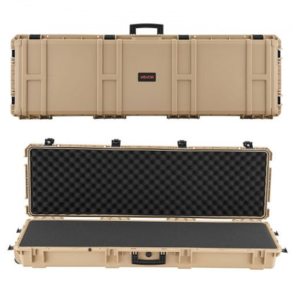 Hard Rifle Case, Lockable Rifle Case with Pre-cut Foams, 1320 mm Gun Storage with Wheels, Heavy Duty IP67 Waterproof & Dustproof Pistol Storage Cases for Rifles, Shotguns, Airsoft Guns, Khaki