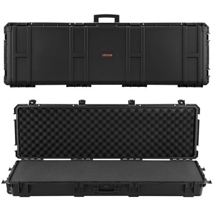 Hard Rifle Case, Lockable Rifle Case with Pre-cut Foams, 1320 mm Gun Storage with Wheels, Heavy Duty IP67 Waterproof & Dustproof Pistol Storage Cases for Rifles, Shotguns, Airsoft Guns, Black