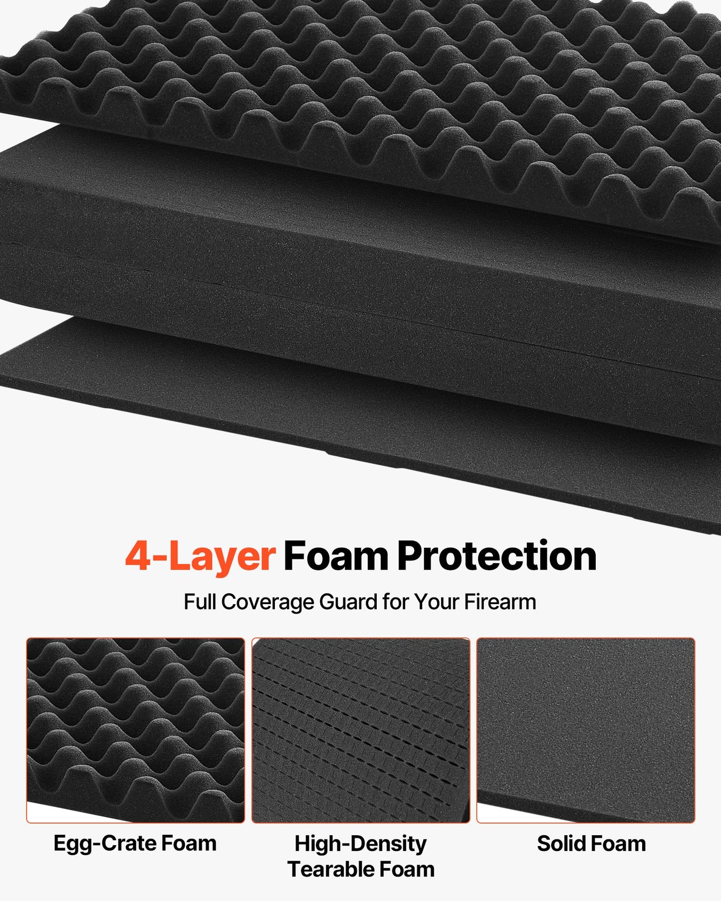 Hard Rifle Case, Lockable Rifle Case with Pre-cut Foams, 1320 mm Gun Storage with Wheels, Heavy Duty IP67 Waterproof & Dustproof Pistol Storage Cases for Rifles, Shotguns, Airsoft Guns, Black