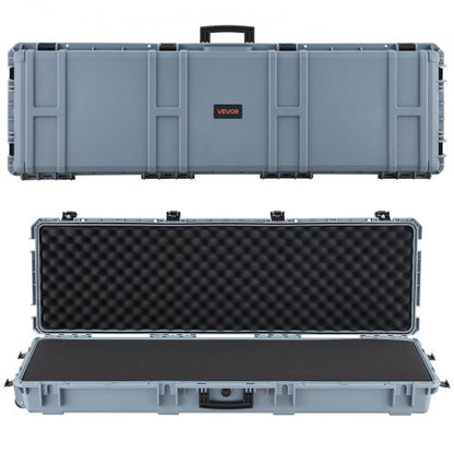 Hard Rifle Case, Lockable Rifle Case with Pre-cut Foams, 1320 mm Gun Storage with Wheels, Heavy Duty IP67 Waterproof & Dustproof Pistol Storage Cases for Rifles, Shotguns, Airsoft Guns, Grey