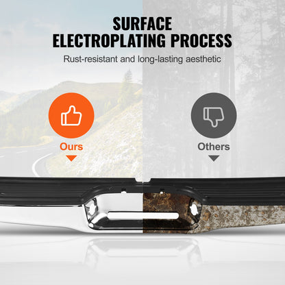 Rear Step Bumper, Compatible with 1995-2004-Toyota Tacoma, Chrome Steel Back Bumper, Assembly Replacement Rear Bumper with License Plate Light and Step Pad, without Sensor Holes, for TO1102215