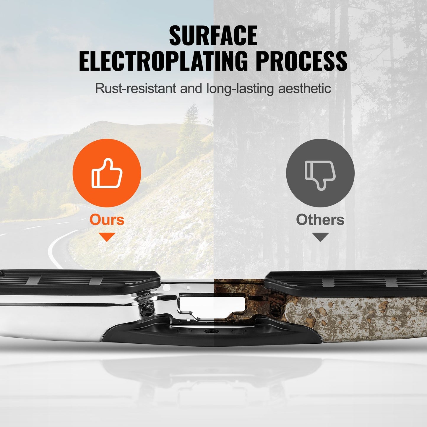 Rear Step Bumper, Compatible with 1999-2007-Ford F250/Ford F350 Super Duty, Chrome Steel Back Bumper, Assembly Replacement Rear Bumper with License Plate Light and Step Pad, for FO1101141