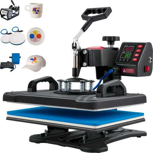 Heat Press, 5 in 1 Heat Press Machine Machine 30.48 x 38.1 cm, Clamshell Sublimation Transfer Printer Fast Heat-up, Digital Precise Temperature Control, Vinyl Heat Press for T-Shirt Plate Mug Cup, 1250W