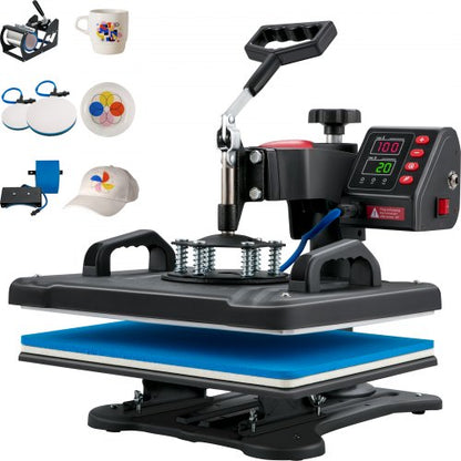 Heat Press, 5 in 1 Heat Press Machine Machine 30.48 x 38.1 cm, Clamshell Sublimation Transfer Printer Fast Heat-up, Digital Precise Temperature Control, Vinyl Heat Press for T-Shirt Plate Mug Cup, 1250W