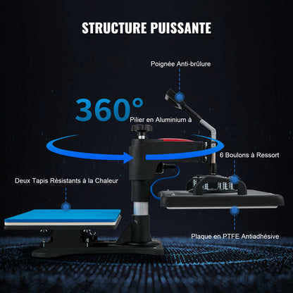 Heat Press, 5 in 1 Heat Press Machine Machine 30.48 x 38.1 cm, Clamshell Sublimation Transfer Printer Fast Heat-up, Digital Precise Temperature Control, Vinyl Heat Press for T-Shirt Plate Mug Cup, 1250W