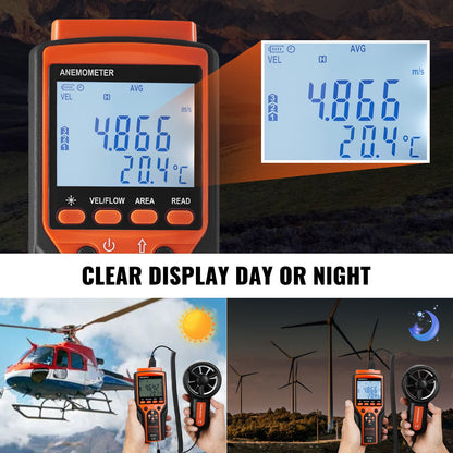 Delad handhållen anemometer, 14℉-140℉, digital vindhastighetsmätare CFM med LED-bakgrundsbelyst skärm, mäter vindhastighet, vindtemperatur, luftflöde, vindkylning, för segling, surfing, flygning, HVAC