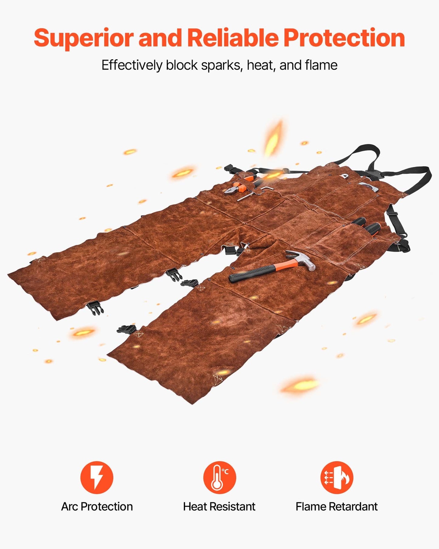Svetsförkläde i läder med delade ben, kraftiga flamskyddade svetsbyxor i kohud för män och kvinnor, värmebeständigt säkerhetsförkläde med 3 fickor för träbearbetning, trädgårdsarbete, smedja, storlek M