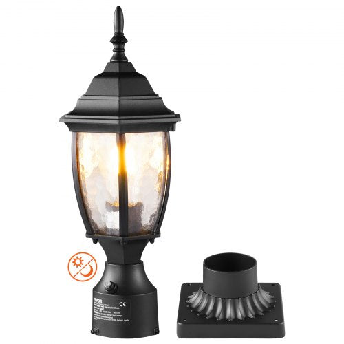 Dusk to Dawn Outdoor Post Light, 400 mm Height, Waterproof Lamp Post Light Fixture with 3.5 in Pier Mount Base Glass Shade, Lightning-proof Exterior Pole Column Light for Patio Garden Pathway