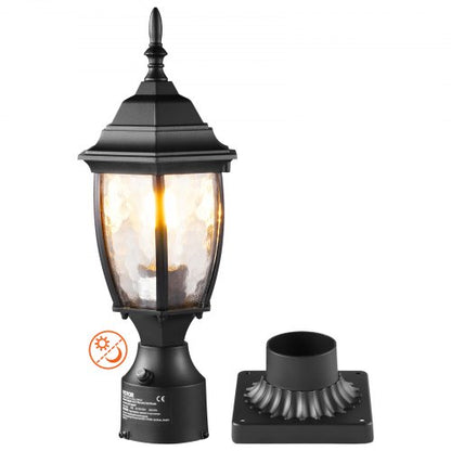Dusk to Dawn Outdoor Post Light, 400 mm Height, Waterproof Lamp Post Light Fixture with 3.5 in Pier Mount Base Glass Shade, Lightning-proof Exterior Pole Column Light for Patio Garden Pathway