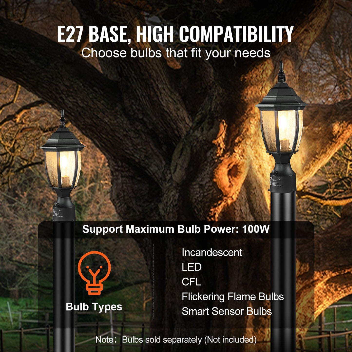 Dusk to Dawn Outdoor Post Light, 400 mm Height, Waterproof Lamp Post Light Fixture with 3.5 in Pier Mount Base Glass Shade, Lightning-proof Exterior Pole Column Light for Patio Garden Pathway