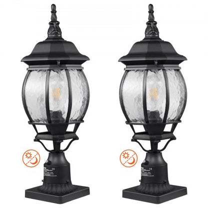 2 Pack Dusk to Dawn Outdoor Post Light, 530 mm, Waterproof Lamp Post Light Fixtures with 3.5 in Pier Mount Base Glass Shade, Lightning-proof Exterior Pole Column Light for Patio Garden Pathway