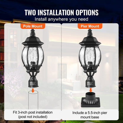 2 Pack Dusk to Dawn Outdoor Post Light, 530 mm, Waterproof Lamp Post Light Fixtures with 3.5 in Pier Mount Base Glass Shade, Lightning-proof Exterior Pole Column Light for Patio Garden Pathway