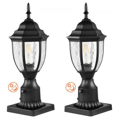 2-pack Dusk to Dawn utomhuslampa, 390 mm, vattentäta lyktstolparmaturer med 3,5 tums pelarmatur i glas med fot, blixtsäker utomhuslampa för uteplats, trädgård, gångväg
