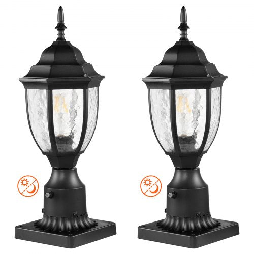 2 Pack Dusk to Dawn Outdoor Post Light, 390 mm, Waterproof Lamp Post Light Fixtures with 3.5 in Pier Mount Base Glass Shade, Lightning-proof Exterior Pole Column Light for Patio Garden Pathway