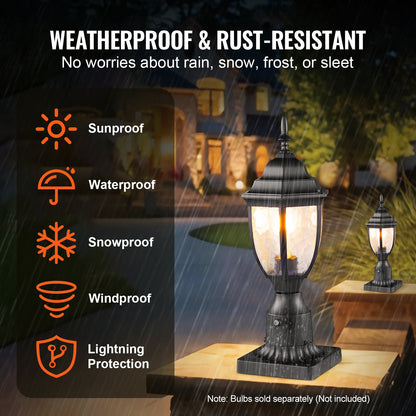 2-pack Dusk to Dawn utomhuslampa, 390 mm, vattentäta lyktstolparmaturer med 3,5 tums pelarmatur i glas med fot, blixtsäker utomhuslampa för uteplats, trädgård, gångväg