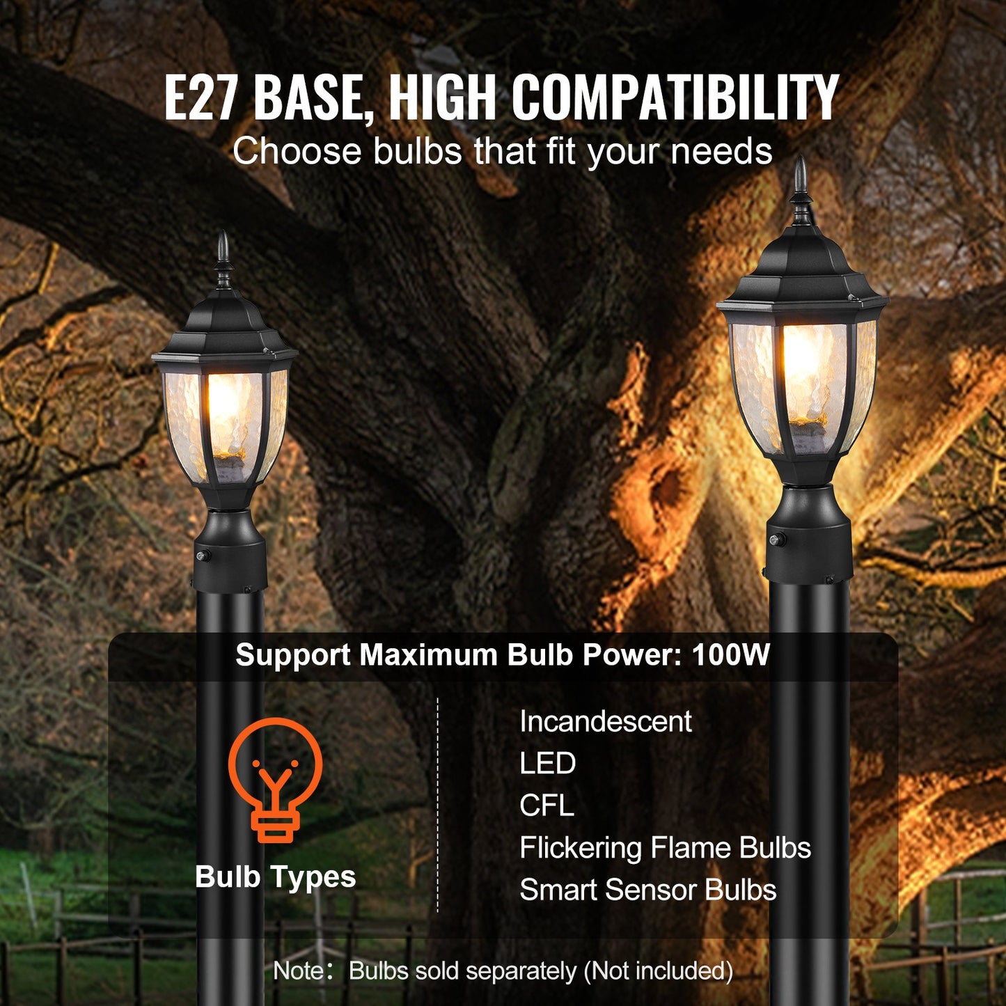 2-pack Dusk to Dawn utomhuslampa, 390 mm, vattentäta lyktstolparmaturer med 3,5 tums pelarmatur i glas med fot, blixtsäker utomhuslampa för uteplats, trädgård, gångväg