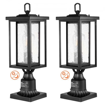 2-pack Dusk to Dawn utomhuslampa, 450 mm, vattentäta lyktstolparmaturer med 3,5 tums pelarmatur i glas med fot, blixtsäker utomhuslampa för uteplats, trädgård, gångväg