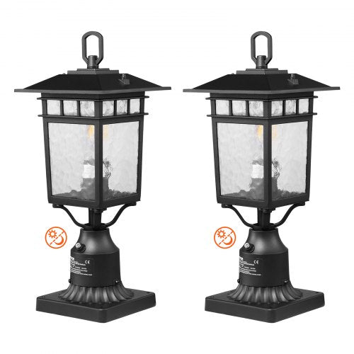2-pack Dusk to Dawn utomhuslampa, 400 mm, vattentäta lampstolparmaturer med 3,5 tums pelarmatur i glas med fot, blixtsäker utomhuslampa för uteplats, trädgård, gångväg
