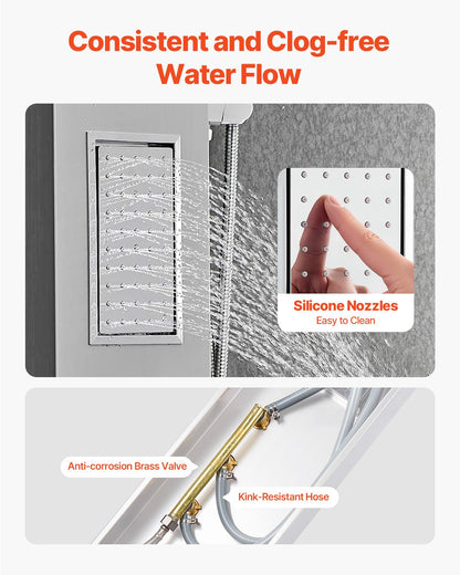 Duschpaneltornsystem med regnduschmunstycke, 133 cm duschpelare i borstat rostfritt stål, 3-funktionsblandare, väggmonterat högtryckssystem för regnmassage, med stor kroppsstråle, handhållen