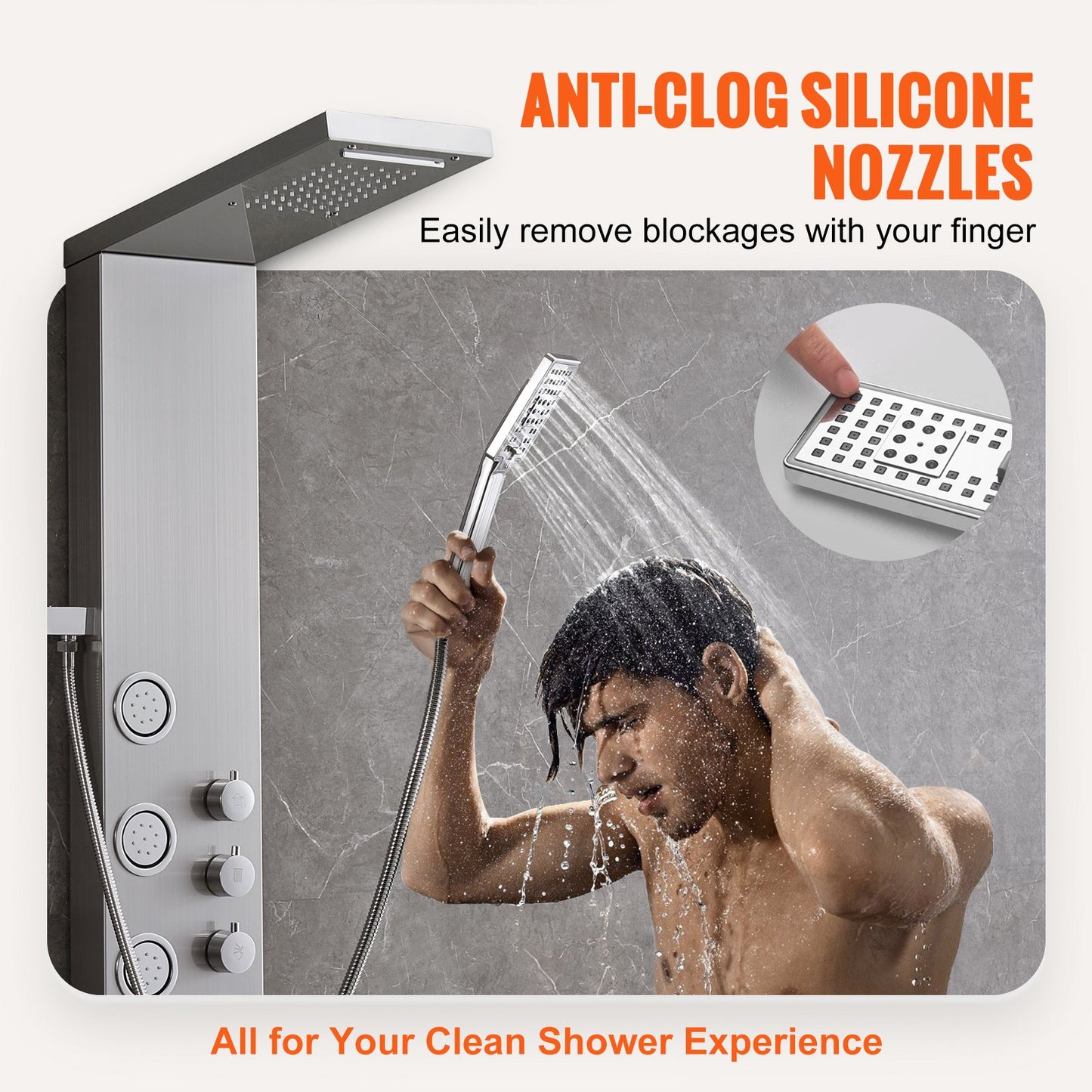 Duschpanelsystem, 4 duschlägen Duschpaneltorn, Regn, Vattenfall, 5 helkroppsmassagestrålar och handhållet duschmunstycke med 3 lägen och 59" slang, väggmonterat duschset i rostfritt stål