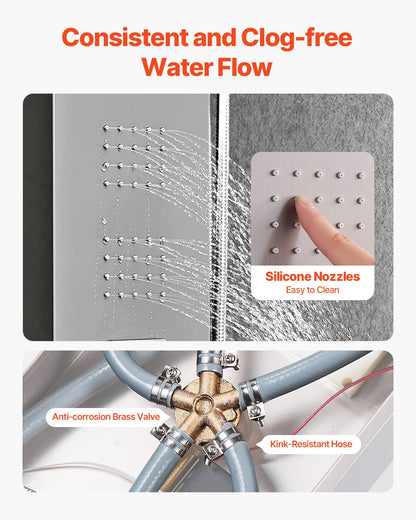 Duschpaneltornssystem med regnduschmunstycke, LED, 53 tum duschpelare i borstat rostfritt stål, kran med 5 funktioner, väggmonterat regnmassagesystem, med handhållen pip och badkarspip