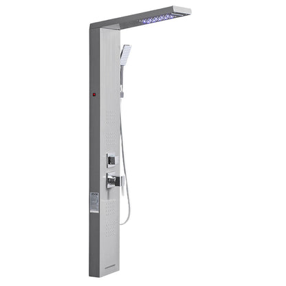 Duschpaneltornssystem med regnduschmunstycke, LED, 53 tum duschpelare i borstat rostfritt stål, kran med 5 funktioner, väggmonterat regnmassagesystem, med handhållen pip och badkarspip