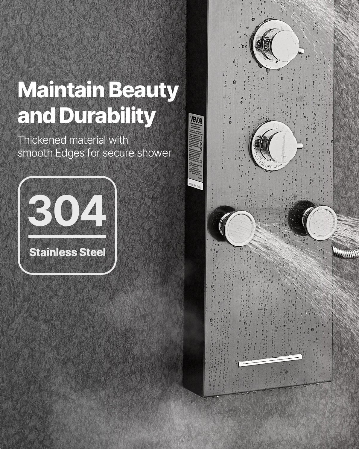 Duschpaneltornsystem med regnduschmunstycke, LED, 53 tum duschpelare i borstat rostfritt stål, kran med 6 funktioner, väggmonterat regnmassagesystem med 5 kroppsstrålar, handhållen, badkarspip