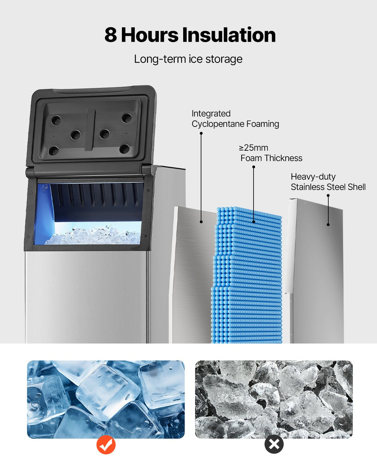 Förvaringsbehållare för kommersiell ismaskin, islåda med kapacitet 136 kg, kommersiell islåda med justerbara halkfria gummifötter, lämplig för restauranger, hotell och dryckesbutiker