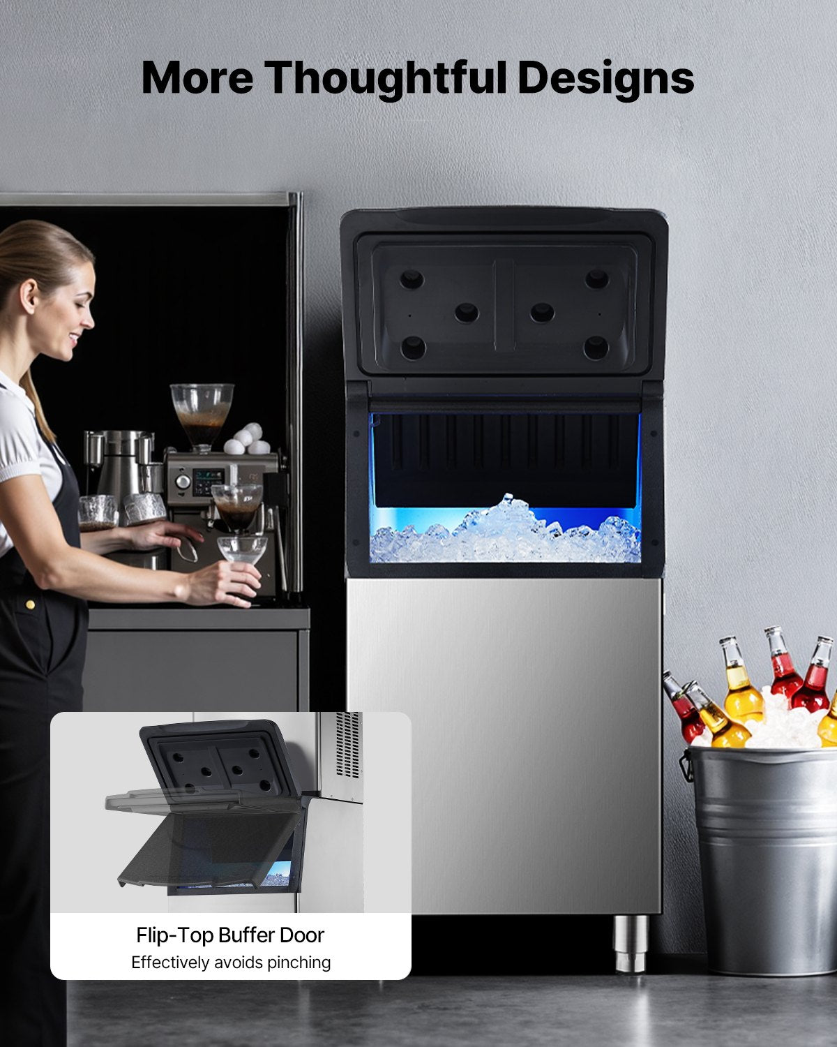 Förvaringsbehållare för kommersiell ismaskin, islåda med kapacitet 136 kg, kommersiell islåda med justerbara halkfria gummifötter, lämplig för restauranger, hotell och dryckesbutiker