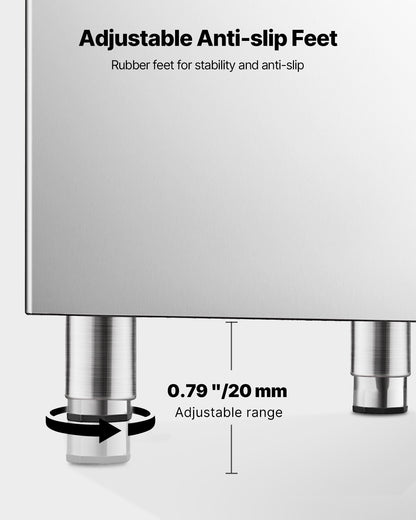 Commercial Ice Maker Storage Bin, 113 KG Capacity Ice-Bin, Stainless Steel Commercial Ice Storage Bin with Adjustable Anti-slip Rubber Feet, Suitable for Restaurant Hotel and Beverage Shops